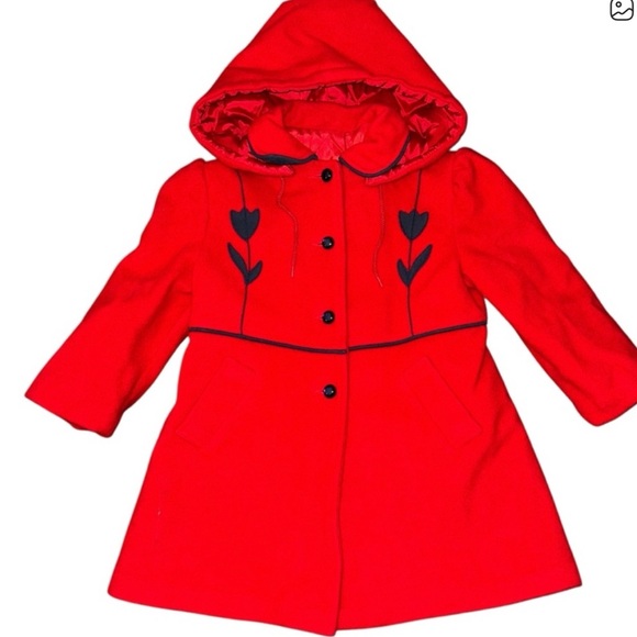 Other - 📌Red Wool Girls Hooded Coat Size 6 Classic Winter Dress Coat USA Made